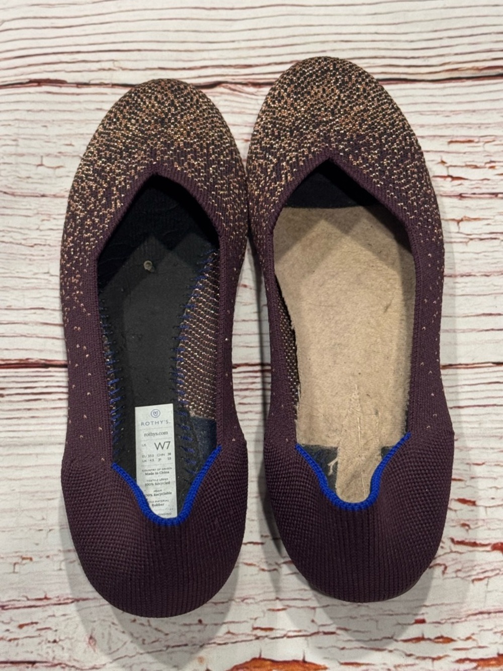 Rothy’s The Flat in Eggplant Rose Gold Metallic Sz 7 - Picture 6 of 9